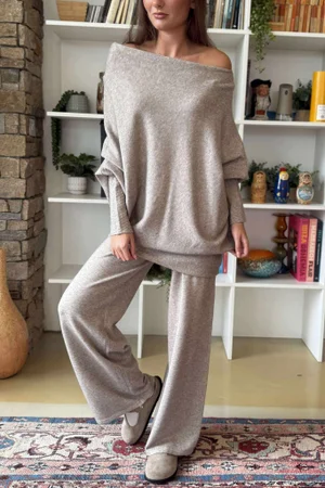 Elbury Huggle Luxury Knit Co Ord Set Mocha Marl